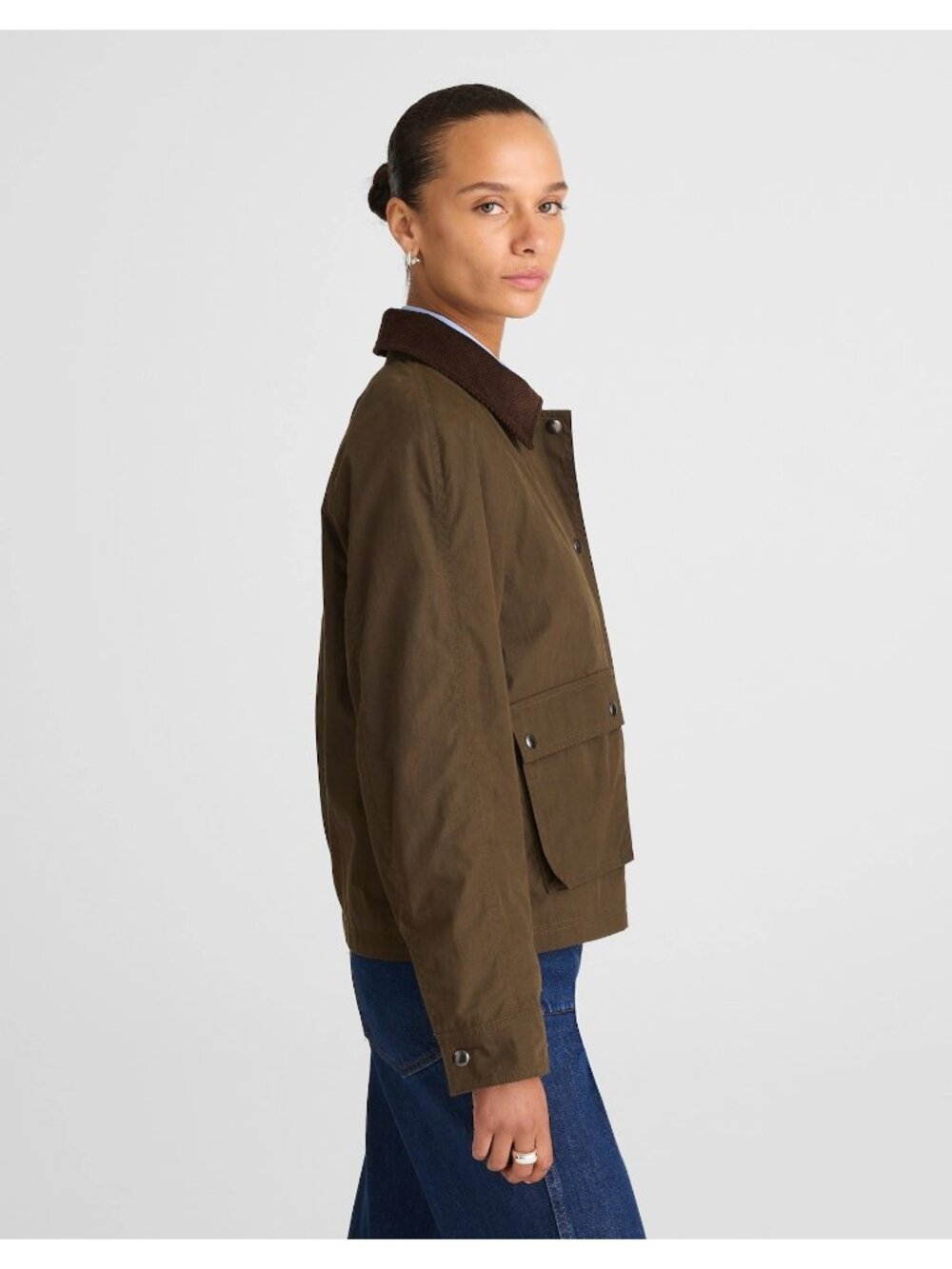 Madewell The Billie Short Jacket Corduroy Collar Women’s Medium Trench Green NWT - Picture 5 of 16